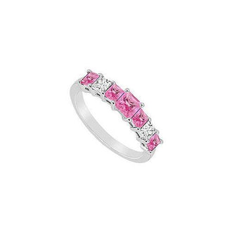 Pink Sapphire and Diamond Wedding Band : 14K White Gold - 2.50 CT TGW