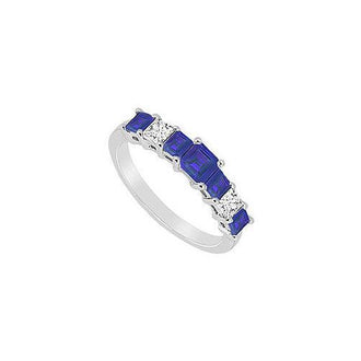 Sapphire and Diamond Wedding Band : 14K White Gold - 2.50 CT TGW