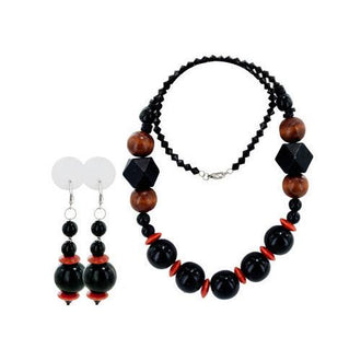 black/light brown beaded necklace and earring set ( Case of 10 )