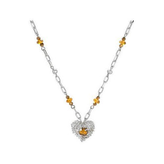 Silver Heart Necklace With Glass Beads ( Case of 12 )