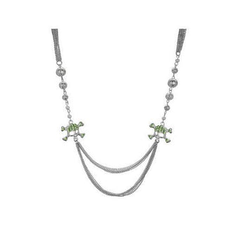 Bright Green Crystal Skull and Crossbones Multi Strand Necklace ( Case of 12 )