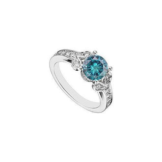 Blue & White Diamond Engagement Ring 14K White Gold 3.00 CT TDW