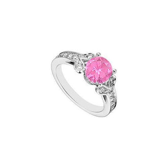 14K White Gold Created Pink Sapphire and  Cubic Zirconia Engagement Ring 4.00 CT TGW