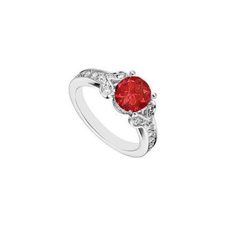 14K White Gold Created Ruby and  Cubic Zirconia Engagement Ring 4.00 CT TGW