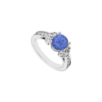 14K White Gold Created Blue Sapphire and  Cubic Zirconia Engagement Ring 4.00 CT TGW