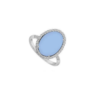 14K White Gold Aqua Chalcedony and Diamond Ring 16.00 CT TGW