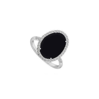 14K White Gold Black Onyx and Diamond Ring 16.00 CT TGW