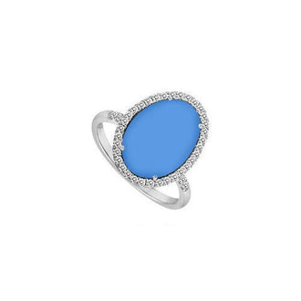 14K White Gold Blue Chalcedony and Diamond Ring 16.00 CT TGW