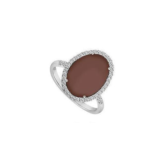 14K White Gold Chocolate Chalcedony and Diamond Ring 16.00 CT TGW