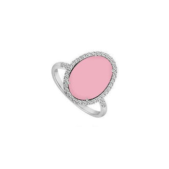 14K White Gold Pink Chalcedony and Diamond Ring 16.00 CT TGW