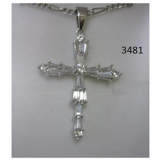 Rhodium Plated Cross Pendant with Baguette CZ on 18" Chain in a Gift Box