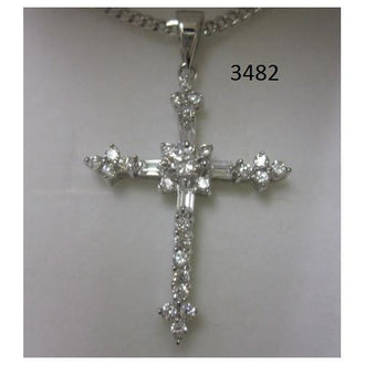 Rhodium Plated Cross Pendant with Baguette CZ on 18" Chain in a Gift Box