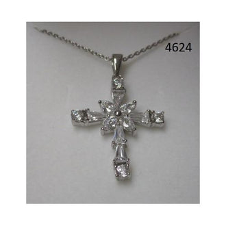 Rhodium Plated Cross Pendant with CZ on 18" Chain in a Gift Box