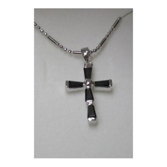 Rhodium Plated Cross Pendant with Black Baguette CZ on 18" Chain in a Gift Box