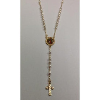 Gold Electroplated Rosary 18"-20" with Pearls in a Red Pouch