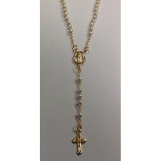 Gold Electroplated Rosary 18"-20" with Pearls in a Red Pouch
