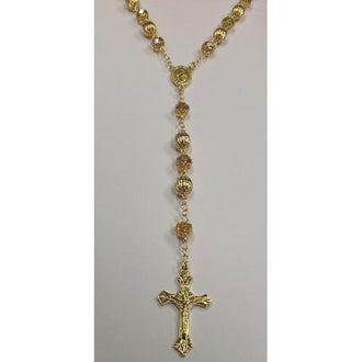 Gold Electroplated Rosary 24"-26" with Champagne colored crystals in a Red Pouch