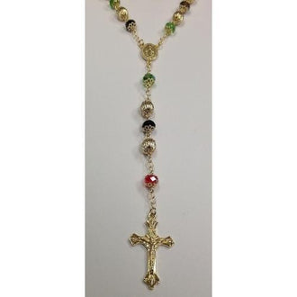 Gold Electroplated Rosary 24"-26" with Multi-Colored Crystals in a Red Pouch