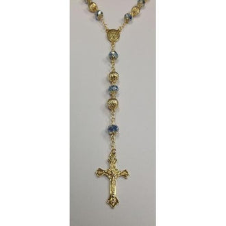 Gold Electroplated Rosary 24"-26" with  Turqoise Colored Crystals in a Red Pouch