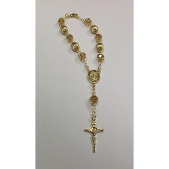 Gold Electroplated 7 1/2" Rosary Bracelet with Champagne Crystal in a Red Pouch