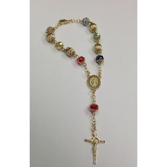 Gold Electroplated 7 1/2" Rosary Bracelet with Multicolored Crystals in a Red Pouch