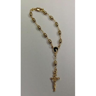 Gold Electroplated 7 1/2" Rosary Bracelet with Black colored Center in a Red Pouch