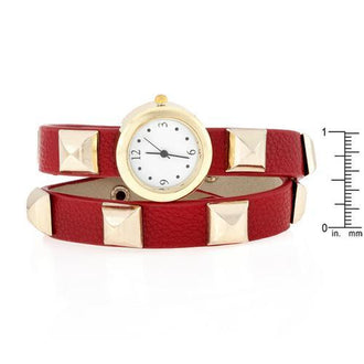Red Studded Wrap Watch