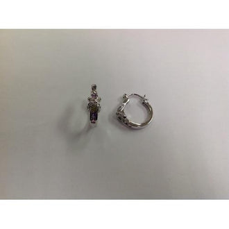 Multicolor Square CZ Hoop Earring with "X" Design