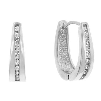 Elegant Rhodium Plated Finish Cubic Zirconia Hoop Earrings