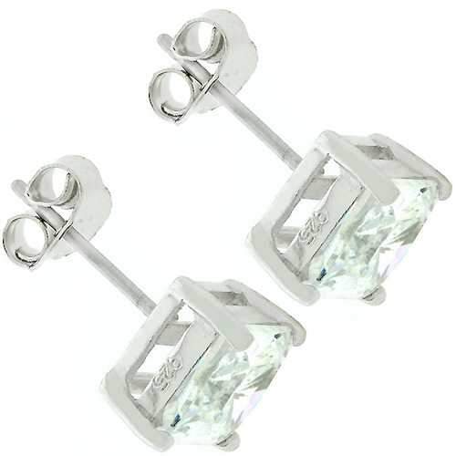Sterling Silver Princess Cut Stud Earrings