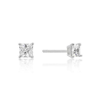 4mm New Sterling Princess Cut Cubic Zirconia Studs Silver