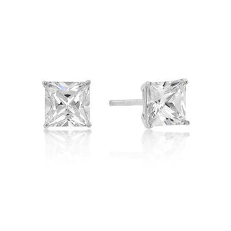 6mm New Sterling Princess Cut Cubic Zirconia Studs Silver