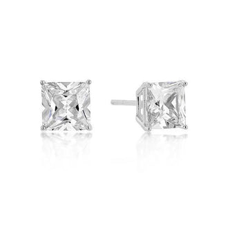 7mm New Sterling Princess Cut Cubic Zirconia Studs Silver