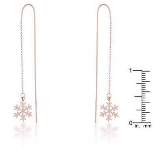 Noelle Rose Gold Stainless Steel Snowflake Threaded Drop Earrings