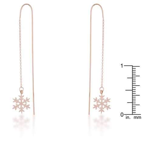 Noelle Rose Gold Stainless Steel Snowflake Threaded Drop Earrings