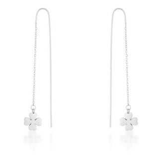 Patricia Rhodium Stainless Steel Clover Threaded Drop Earrings