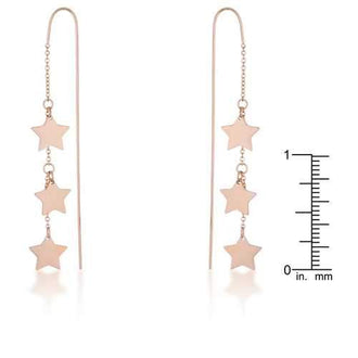 Reina Rose Gold Stainless Steel Delicate Star Threaded Drop Earrings