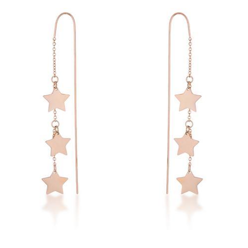 Reina Rose Gold Stainless Steel Delicate Star Threaded Drop Earrings