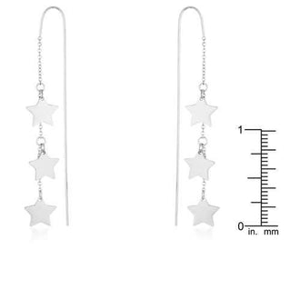 Reina Rhodium Stainless Steel Delicate Star Threaded Drop Earrings