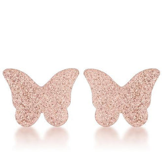 Jess Glittery Butterfly Rose Gold Stud Earrings