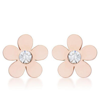 Daisy 0.3ct CZ Rose Gold Stainless Steel Flower Stud Earrings