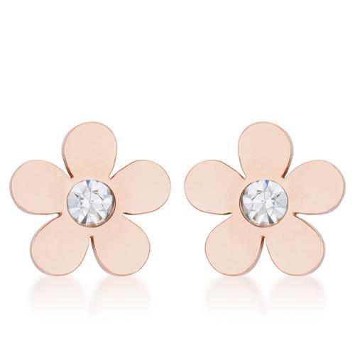 Daisy 0.3ct CZ Rose Gold Stainless Steel Flower Stud Earrings