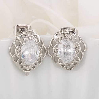 Antique Clear Oval Cut CZ Earrings