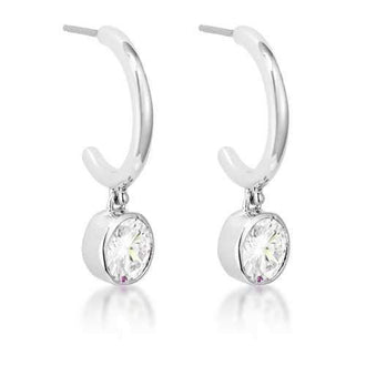 7mm Cz Rhodium Plated Drop Hooplet Earrings