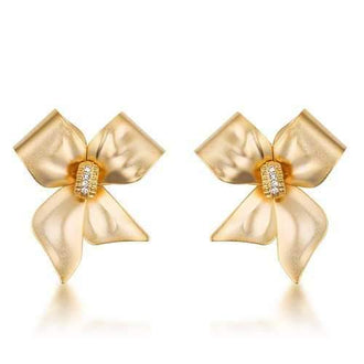 18k Matte Gold Plated Crystal Accented Bow Earrings