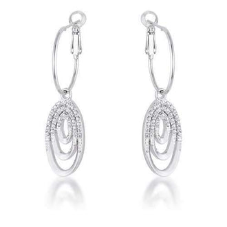 Rhodium Plated Multi Ring Elegant Oval Clear Crystal Drop Earring