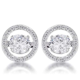 1.9Ct Rhodium Plated Pave Dancing CZ Halo Stud Earrings