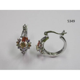 Multicolor Round and Baguette CZ Hoop Earring