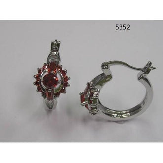 Red Round and Baguette CZ Earring