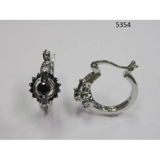 Black Round and Baguette CZ Earring